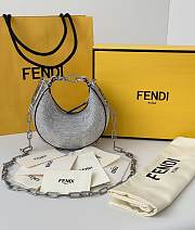Fortok Fendi Graffiti FF Silver Rhinestone Embellished Shoulder Bag 16.5-14-5CM  - 1