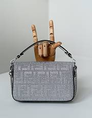 Fortok Fendi Baguette Silver Rhinestone Embellished Shoulder Bag 20x5x13cm - 3
