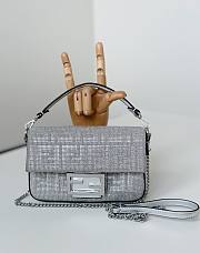 Fortok Fendi Baguette Silver Rhinestone Embellished Shoulder Bag 20x5x13cm - 2