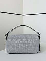 Fortok Fendi Baguette Silver Rhinestone Embellished Shoulder Bag 27x6x15cm - 6
