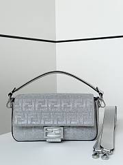 Fortok Fendi Baguette Silver Rhinestone Embellished Shoulder Bag 27x6x15cm - 3