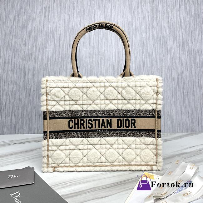 Fortok Dior Book Tote bag White Fur Brown 36.5×28 x16cm - 1