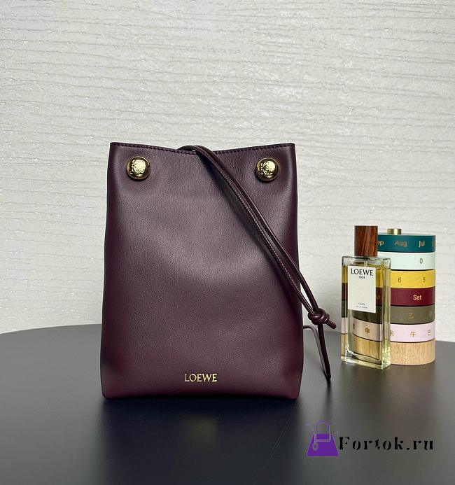 Fortok Loewe Pebble Soft Leather Pouch burgundy 21.5*17*7cm  - 1