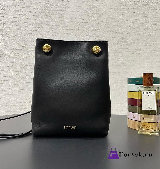 Fortok Loewe Pebble Soft Leather Pouch Black 21.5*17*7cm  - 1
