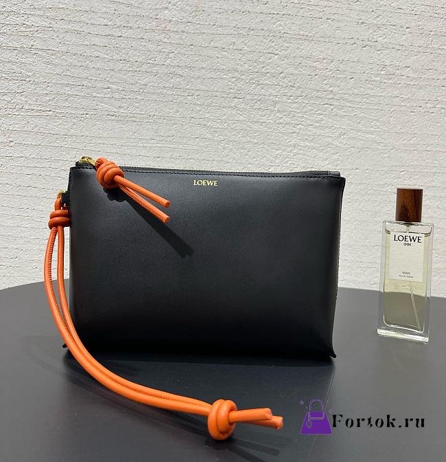 Fortok Loewe T-Knot leather pouch in black and bright orange 22.5*5.5*15.5cm - 1