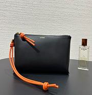 Fortok Loewe T-Knot leather pouch in black and bright orange 22.5*5.5*15.5cm - 1