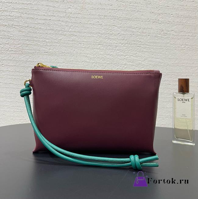 Fortok Loewe T-Knot leather pouch in Burgundy and Teal 22.5*5.5*15.5cm - 1