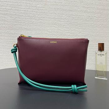 Fortok Loewe T-Knot leather pouch in Burgundy and Teal 22.5*5.5*15.5cm