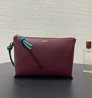 Fortok Loewe T-Knot leather pouch in Burgundy and Teal 22.5*5.5*15.5cm - 2
