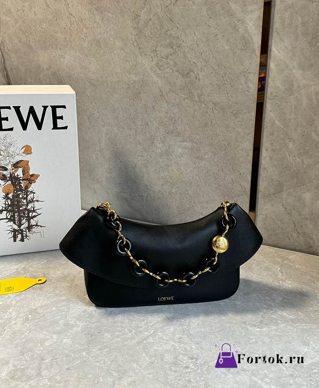 Fortok Loewe Ola Medium leather shoulder bag Black 26*13*18cm - 1