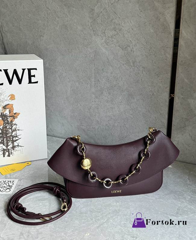 Fortok Loewe Ola Medium leather shoulder bag Burgundy 26*13*18cm - 1