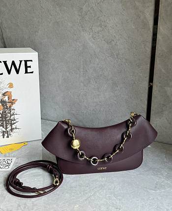 Fortok Loewe Ola Medium leather shoulder bag Burgundy 26*13*18cm