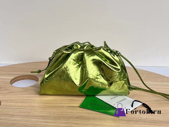 Fortok Bottega Veneta The Mini Pouch in Shiny Leather Green 23*13*5cm - 1