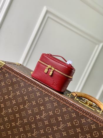 Fortok Louis Vuitton Micro Nice Nano Cosmetic Bag Rouge Red Epi leather 14x8.5x10.2cm