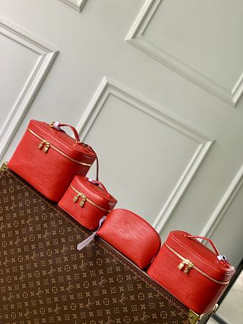 Fortok Louis Vuitton Mini Nice Nano Cosmetic Bag Coquelicot Red Epi leather 13.5 x 12 x 20cm