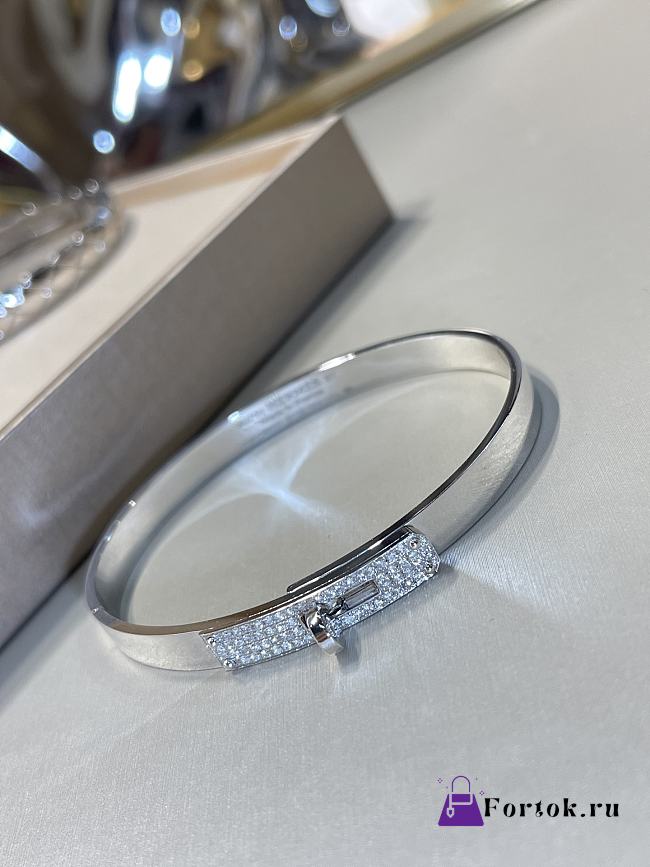 Fortok Hermès Kelly Diamond 18k Silver Bangle Bracelet - 1