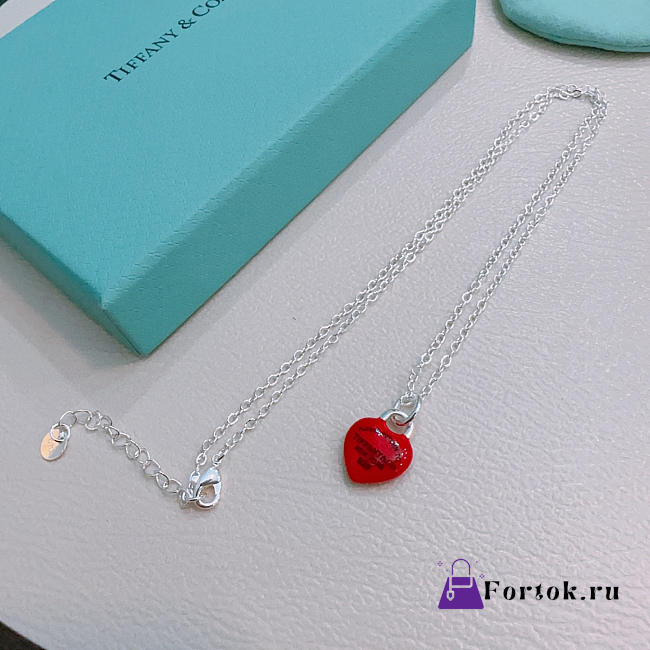 Fortok Tiffany & Co. Return to Tiffany Heart Tag Toggle Necklace in silver with a red heart tag  - 1