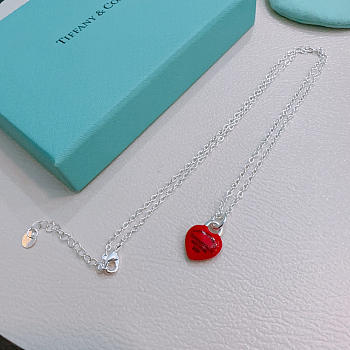 Fortok Tiffany & Co. Return to Tiffany Heart Tag Toggle Necklace in silver with a red heart tag 