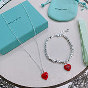 Fortok Tiffany & Co. Return to Tiffany Heart Tag Toggle Necklace in silver with a red heart tag  - 6