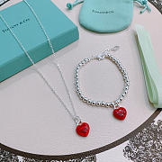 Fortok Tiffany & Co. Return to Tiffany Heart Tag Toggle Necklace in silver with a red heart tag  - 5