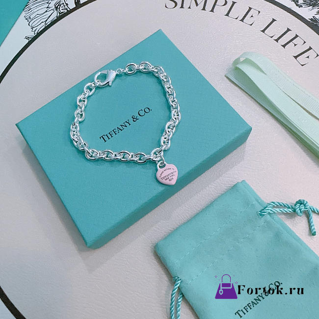 Fortok Tiffany & Co. Return to Tiffany Heart Tag Toggle Necklace in silver with a Pink heart tag  - 1