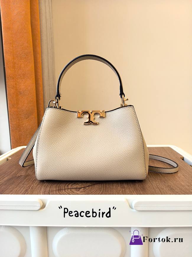 Fortok Tory Burch Eleanor pebbled mini satchel neutral color 14 x 21 x 8cm - 1