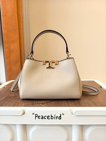 Fortok Tory Burch Eleanor pebbled mini satchel neutral color 14 x 21 x 8cm