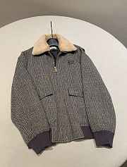 Fortok Miu Miu slate gray chevron blouson jacket with a shearling collar - 1