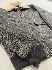 Fortok Miu Miu slate gray chevron blouson jacket with a shearling collar - 3