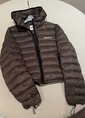 Fortok Miu Miu Light Pongee Down Hoodie Jacket Brown