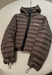 Fortok Miu Miu Light Pongee Down Hoodie Jacket Brown - 6