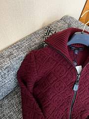 Fortok Louis Vuitton Monogram knitted zip-up jacket Burgundy - 3