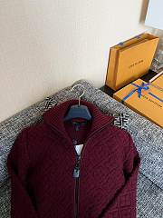 Fortok Louis Vuitton Monogram knitted zip-up jacket Burgundy - 2