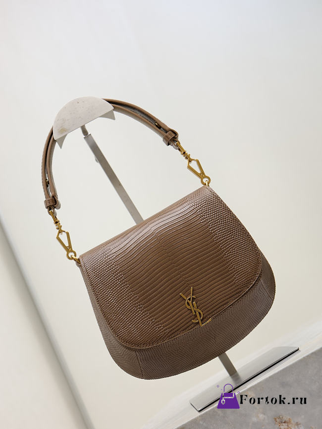 Fortok Saint Laurent Voltaire Top Handle bag in brown lizard-embossed leather 17.5×21×8cm - 1