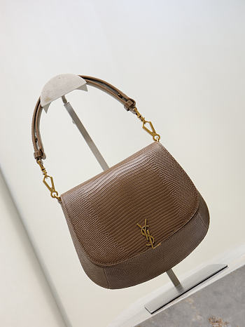 Fortok Saint Laurent Voltaire Top Handle bag in brown lizard-embossed leather 17.5×21×8cm
