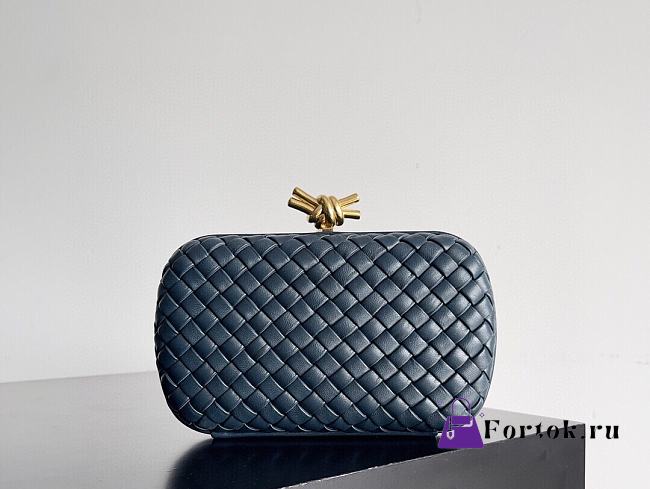 Fortok Bottega Veneta Knot clutch bag in Navy Blue woven leather 20.5*6*12.5cm - 1