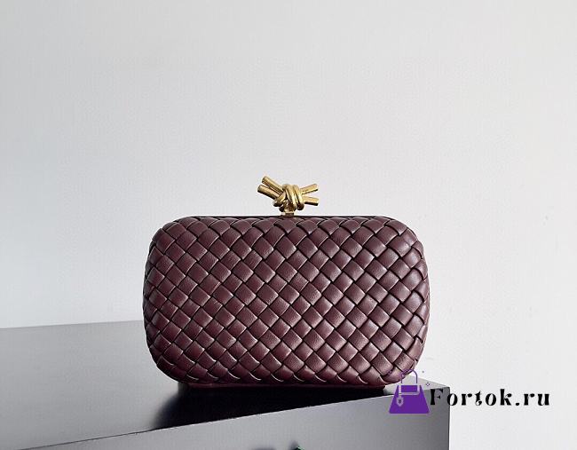 Fortok Bottega Veneta Knot clutch bag in Burgundy woven leather 20.5*6*12.5cm - 1
