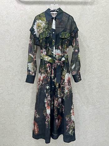 Fortok Zimmermann floral cotton sateen shirt dress Black