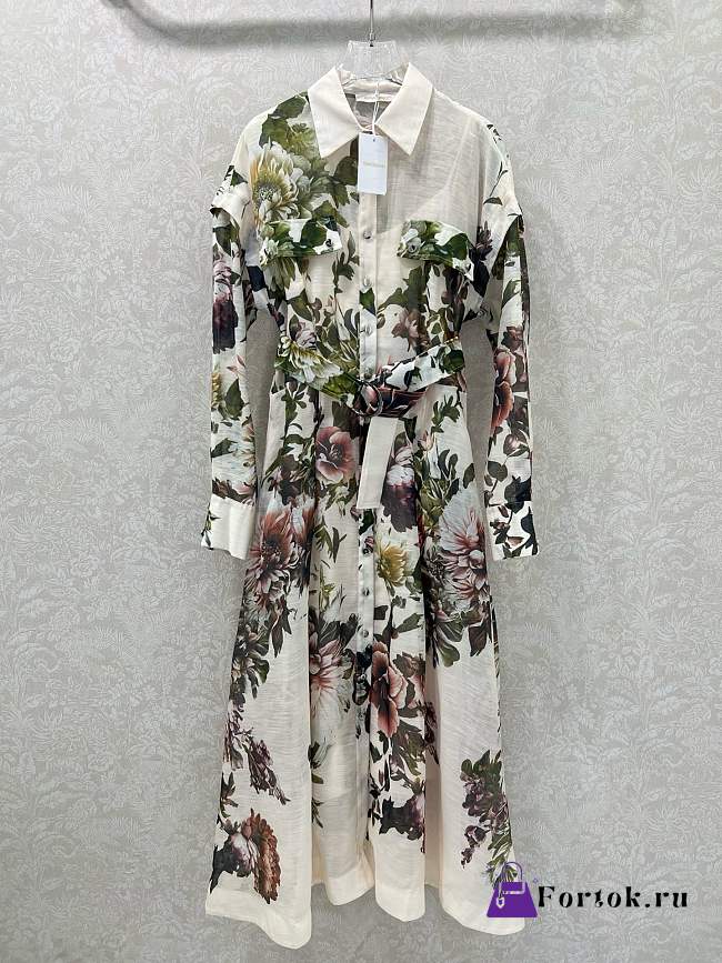 Fortok Zimmermann floral cotton sateen shirt dress White - 1