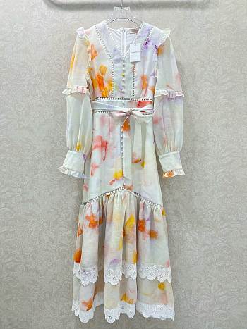 Fortok Zimmermann 2025 New V-neck Long-sleeved Lantern Dress 