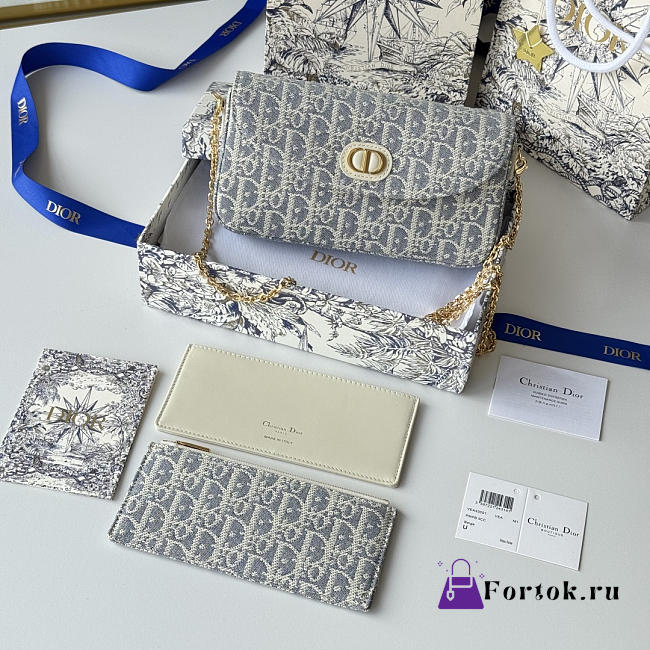 Fortok Dior Oblique Jacquard wallet and pouch set Light Blue 21.5*12*2cm  - 1