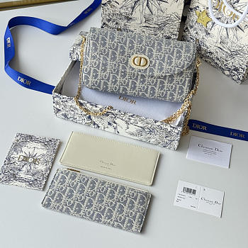 Fortok Dior Oblique Jacquard wallet and pouch set Light Blue 21.5*12*2cm 