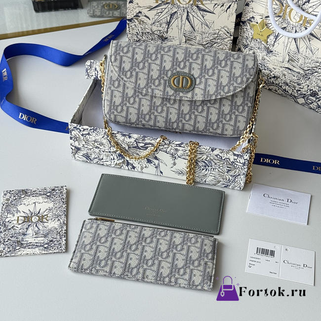 Fortok Dior Oblique Jacquard wallet and pouch set Grey 21.5*12*2cm  - 1