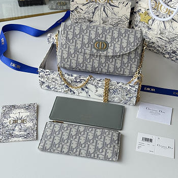 Fortok Dior Oblique Jacquard wallet and pouch set Grey 21.5*12*2cm 
