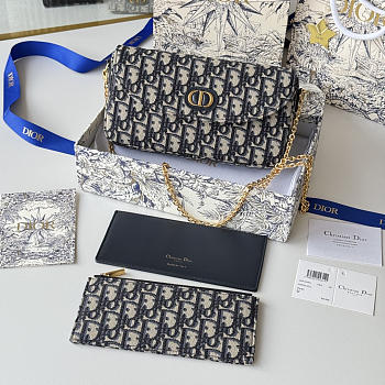 Fortok Dior Oblique Jacquard wallet and pouch set Black 21.5*12*2cm 