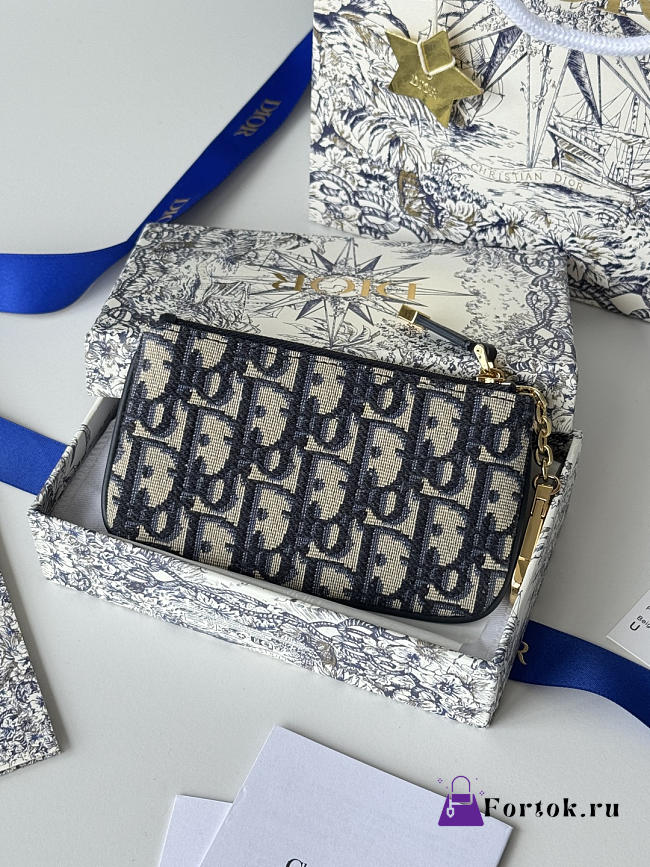 Fortok Dior Montaigne 30 Oblique Jacquard Wallet Blue 14.5*7.6cm - 1