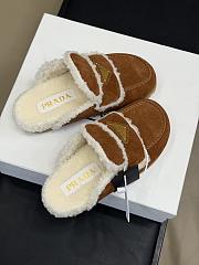 Fortok Prada Suede and Shearling Slippers in cinnamon brown  - 4