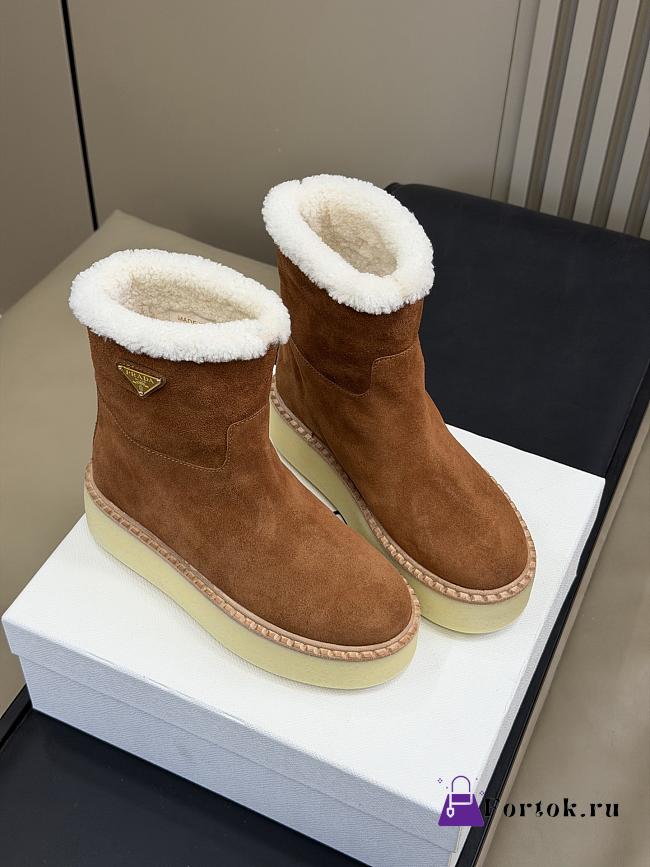 Fortok Prada Suede and Shearling Boots in cinnamon brown - 1