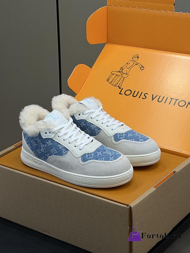 Fortok Louis Vuitton Stadium Sneaker With Fur in Denim - 1