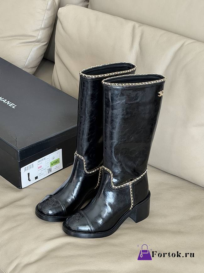 Fortok Chanel Knee-High Boots Black - 1